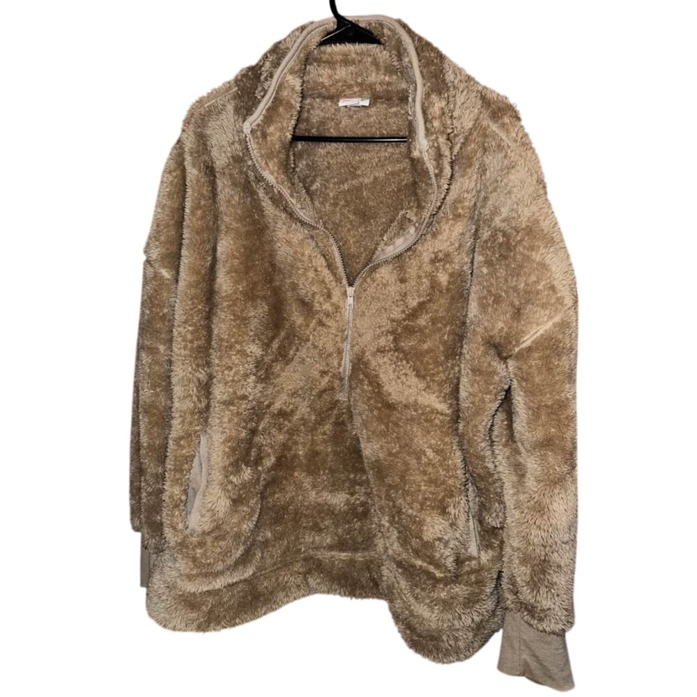 LuLaRoe Teddy Pullover Size L Tan Quarter Zip Faux Fur Sherpa Fleece Jacket